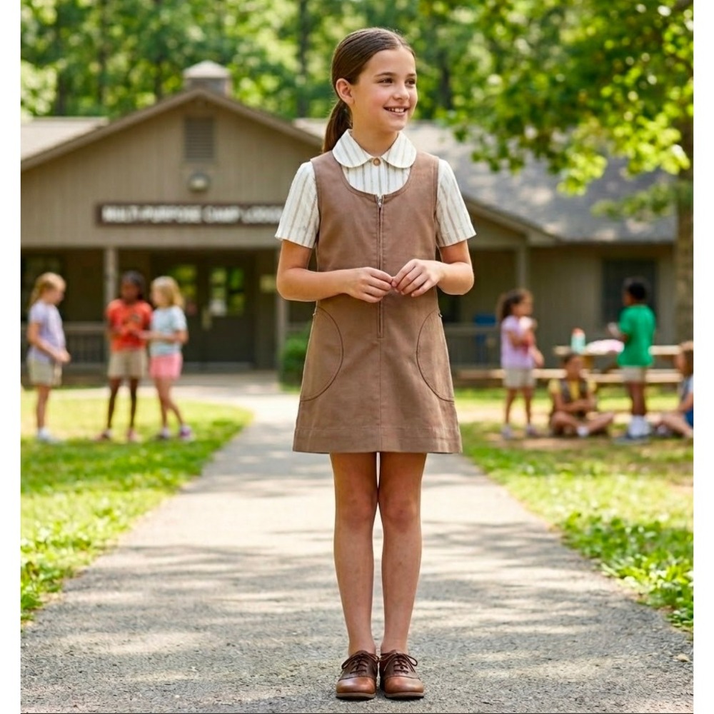 Vintage Girl Scouts USA Brown Jumper and Blouse Uniform Set Size 8 Kids Brownies